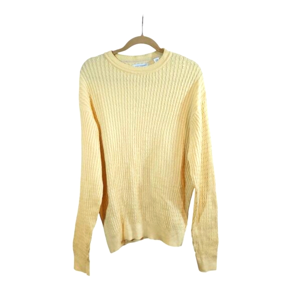 Alex Cannon Fine Cableknit Crewneck Sweater in Yellow Grandpacore Men's Large